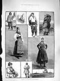 Old Antique Print 1883 International Fisheries Exhibition Costumes Boats 19th
