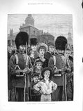 Original Old Antique Print 1883 Queen Birthday Horse Guards Parade Fine Art