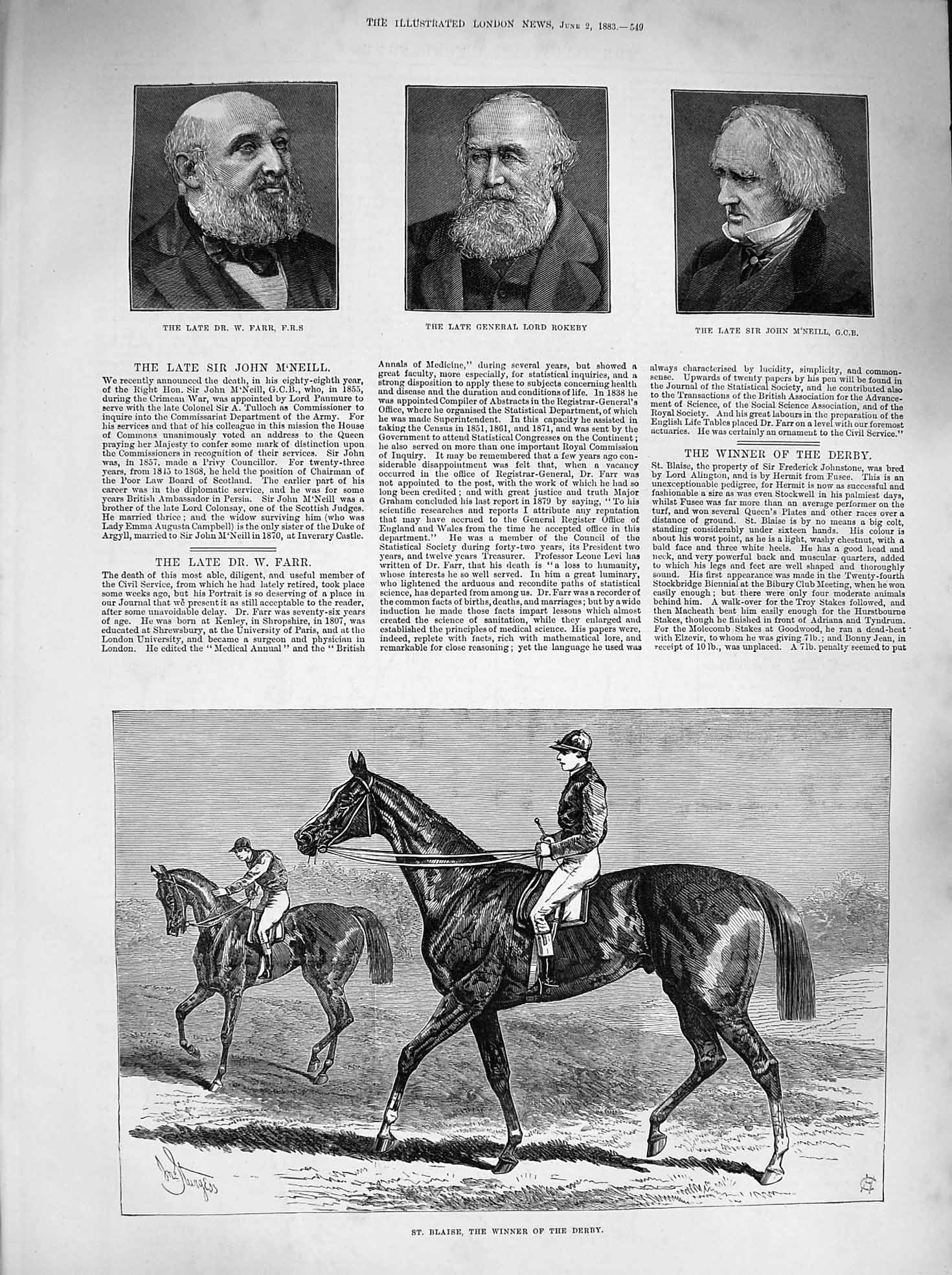 Old Antique Print 1883 Blaise Horse Derby Farr Lord Rokeby John M'Neill 19th