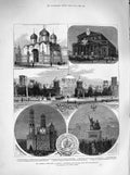 Old Antique Print 1883 Coronation Moscow Cathedral Palace Church Theatre 19th