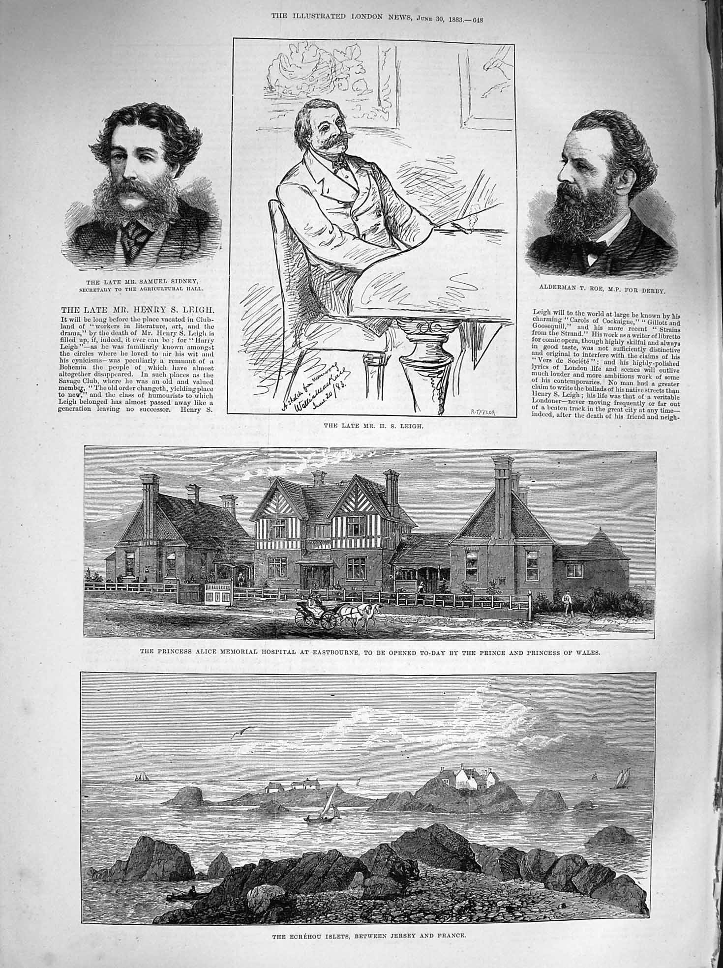 Original Old Antique Print 1883 Ecrehou Islets Alice Hospital Leigh Sid 19th