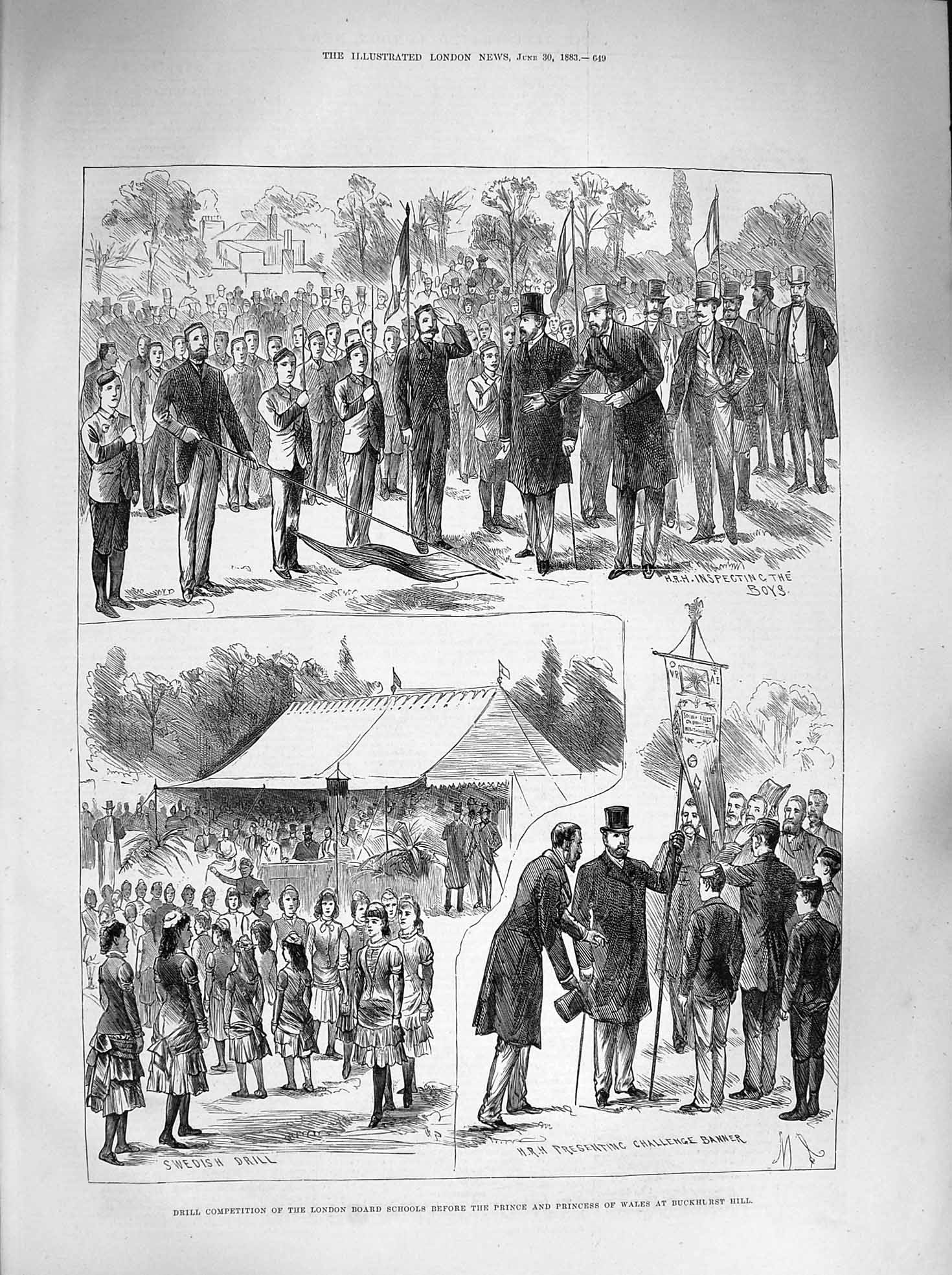 Old Antique Print 1883 Drill London Board Schools Prince Wales Buckhurst 19th