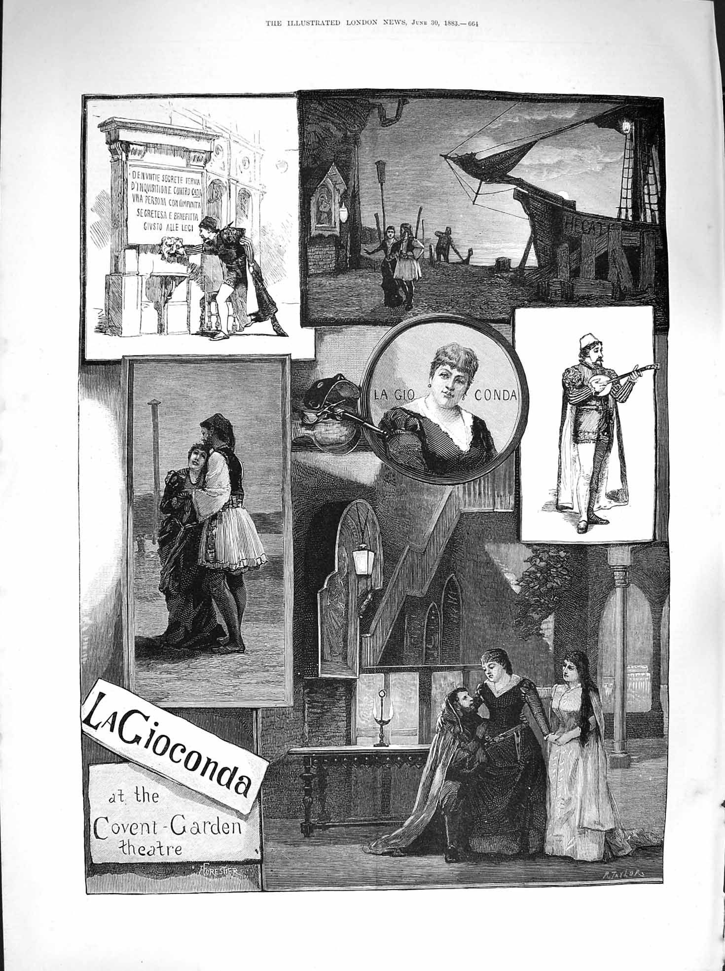 Original Old Antique Print 1883 La Gioconda Covent Garden Theatre Fin Eart 19th