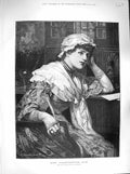 Old Antique Print 1883 Fine Art Portrait Lady Woman Her Considering Cap 19th