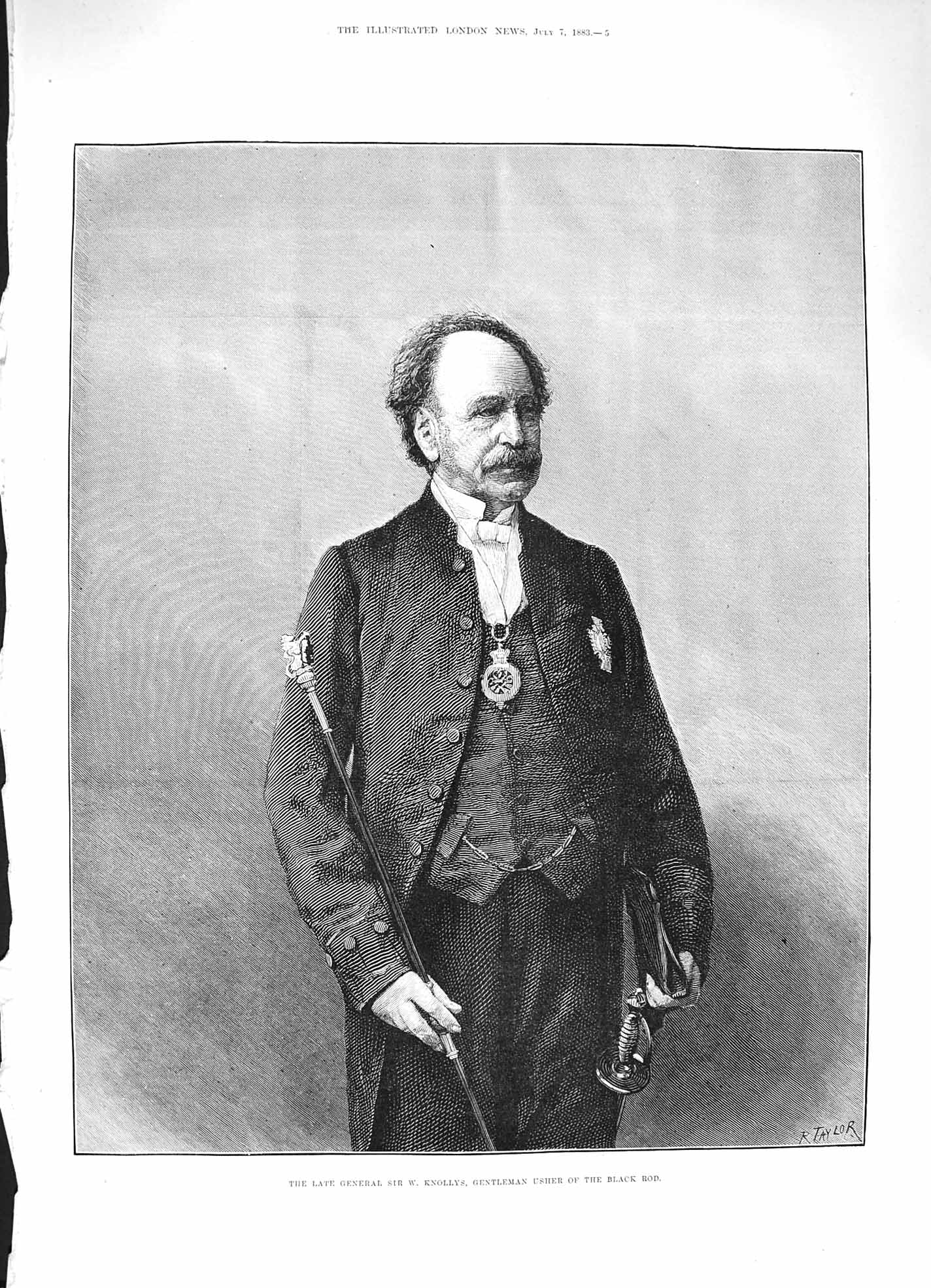 Old Antique Print 1883 Portrait General Knollys Gentleman Usher Black Rod 19th