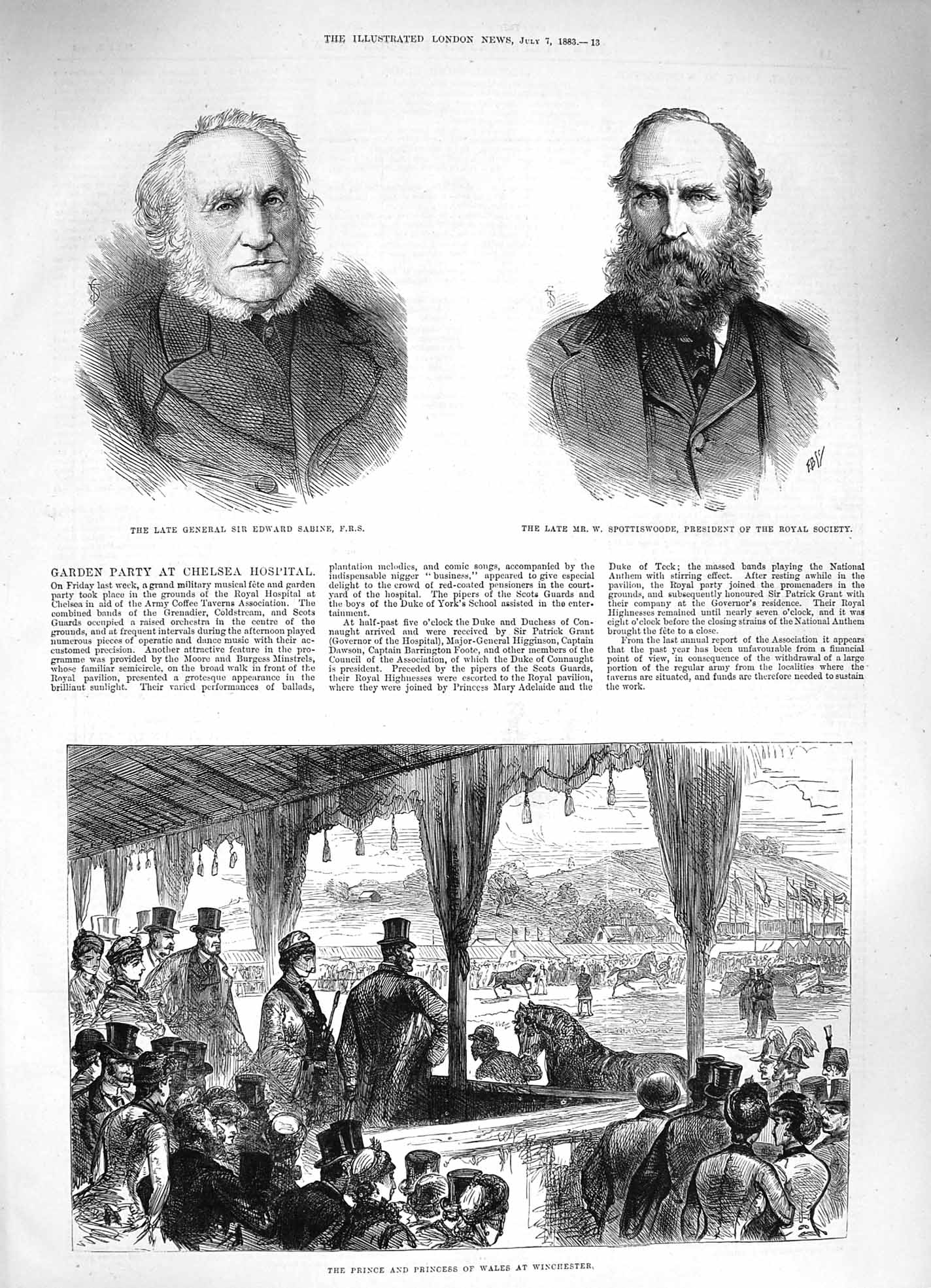 Old Antique Print 1883 Edward Sabine Spottiswoode Prince Wales Winchester 19th