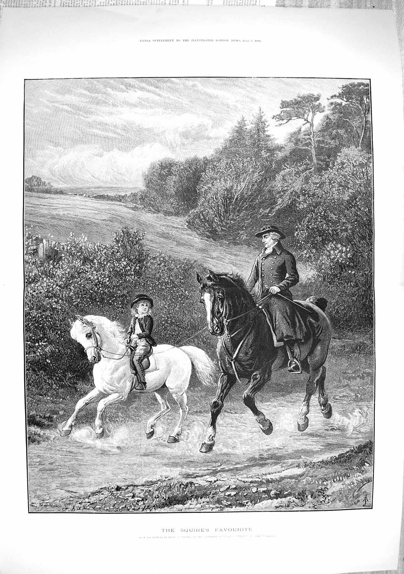 Original Old Antique Print 1883 Squire'S Favourite Horses Little Boy Fine Art 0