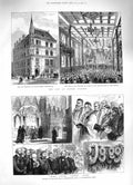 Original Old Antique Print 1883 London College Moorfields Funeral Spottiswoode