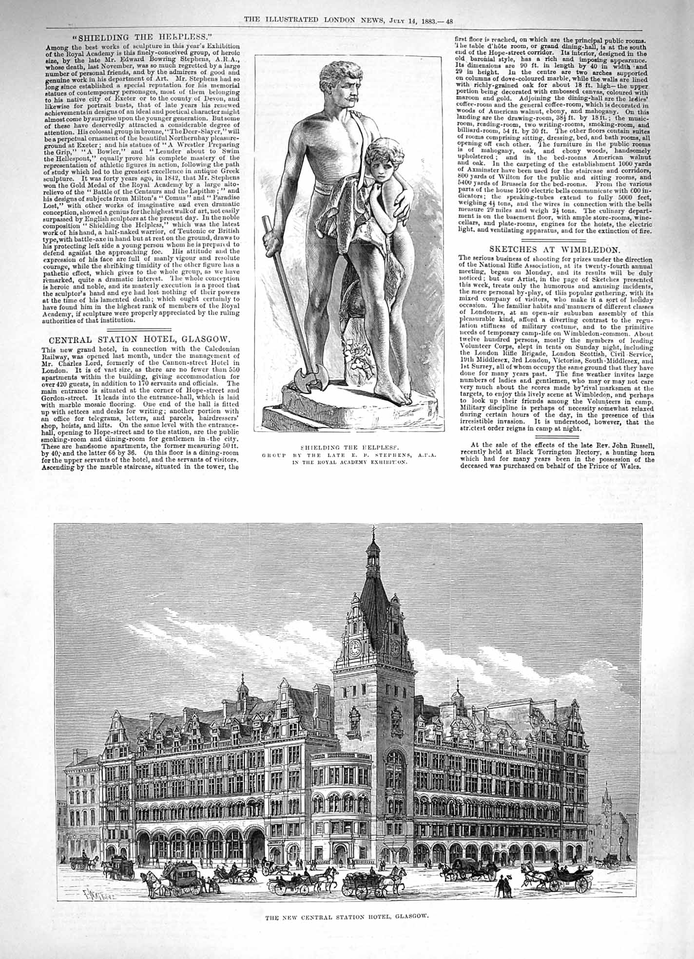 Original Old Antique Print 1883 Central Station Hotel Glasgow Shielding H 19th