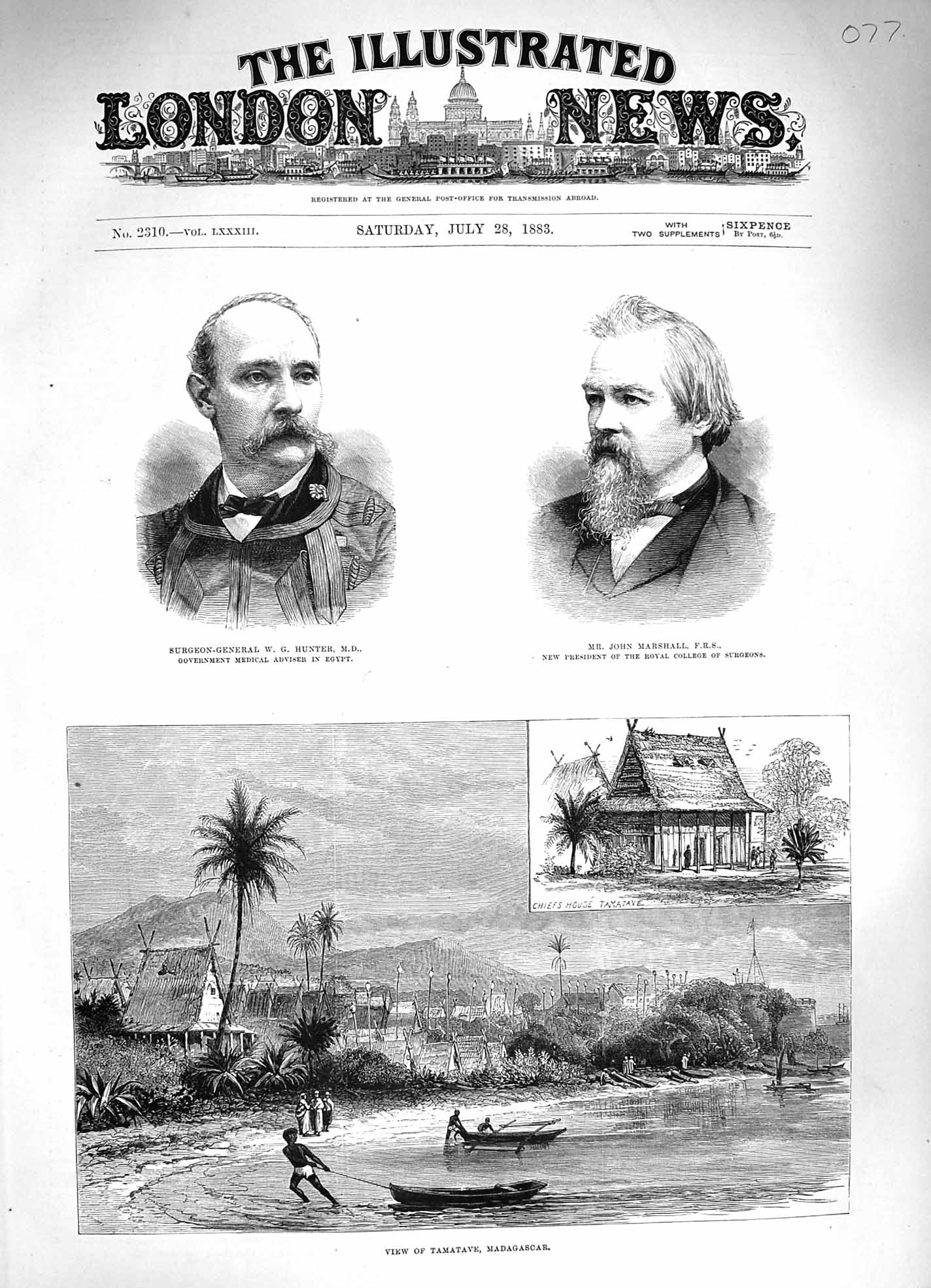 Original Old Antique Print 1883 Tamatave Madagascar Surgeon-General Hunter John
