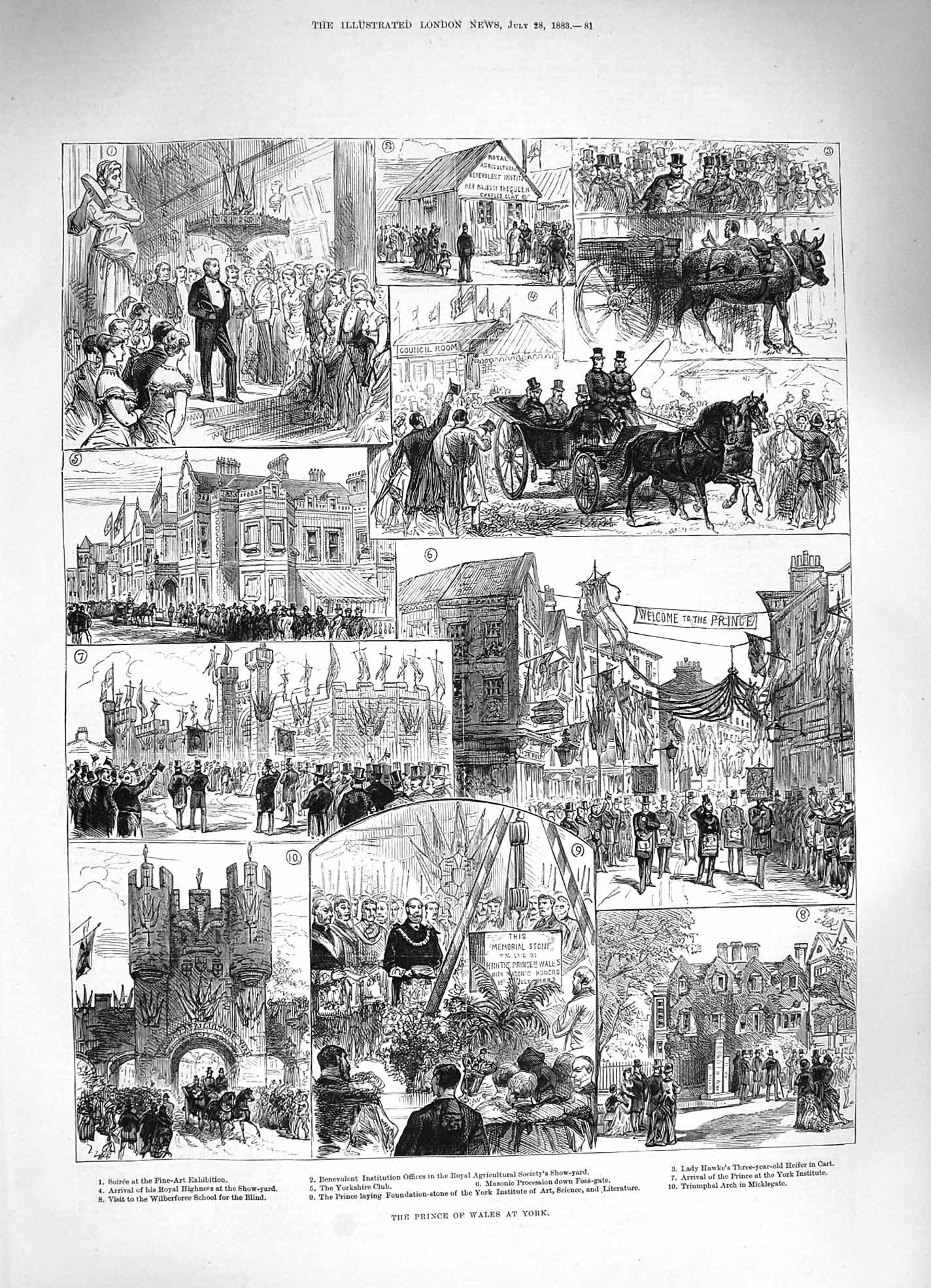 Original Old Antique Print 1883 Prince Wales York Lady Hawke Wilberforce School