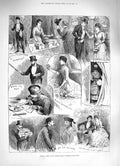 Original Old Antique Print 1883 Evening Fete International Fisheries Exhibition
