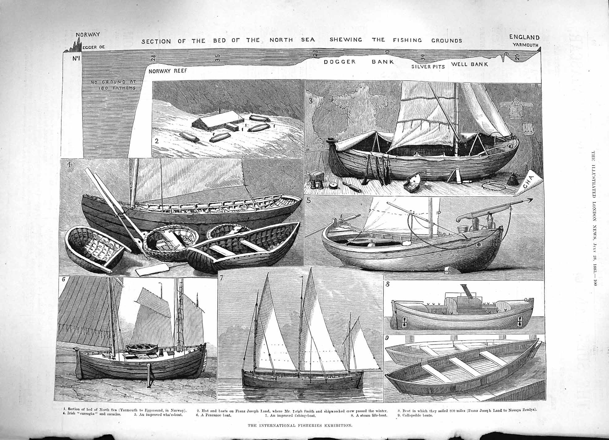 Old Antique Print 1883 Fisheries Exhibition Boats Franz Joseph Life-Boat 19th