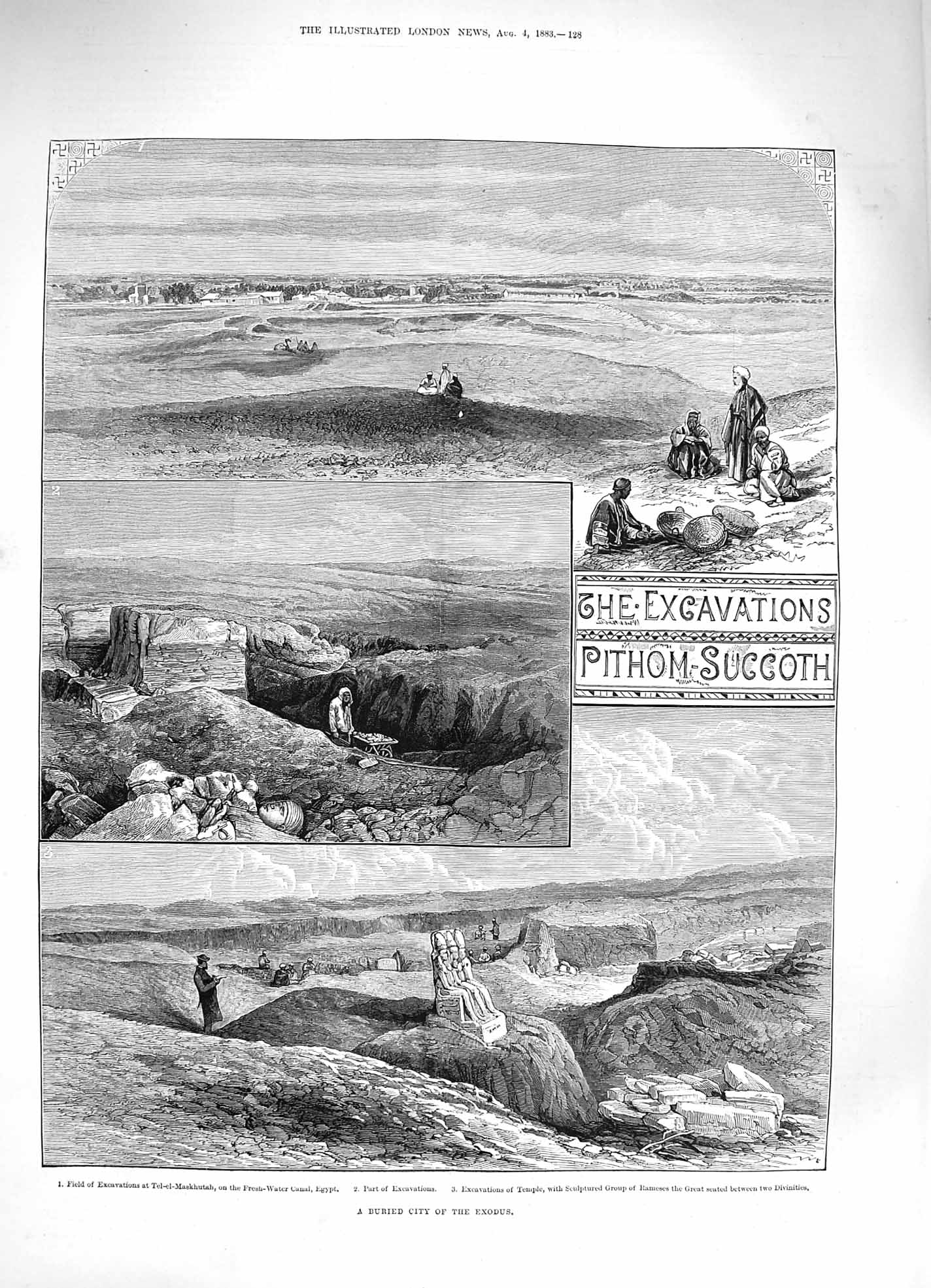 Old Antique Print 1883 Excavations Pithom Succoth Exodus Tel-El-Maskhutah 19th
