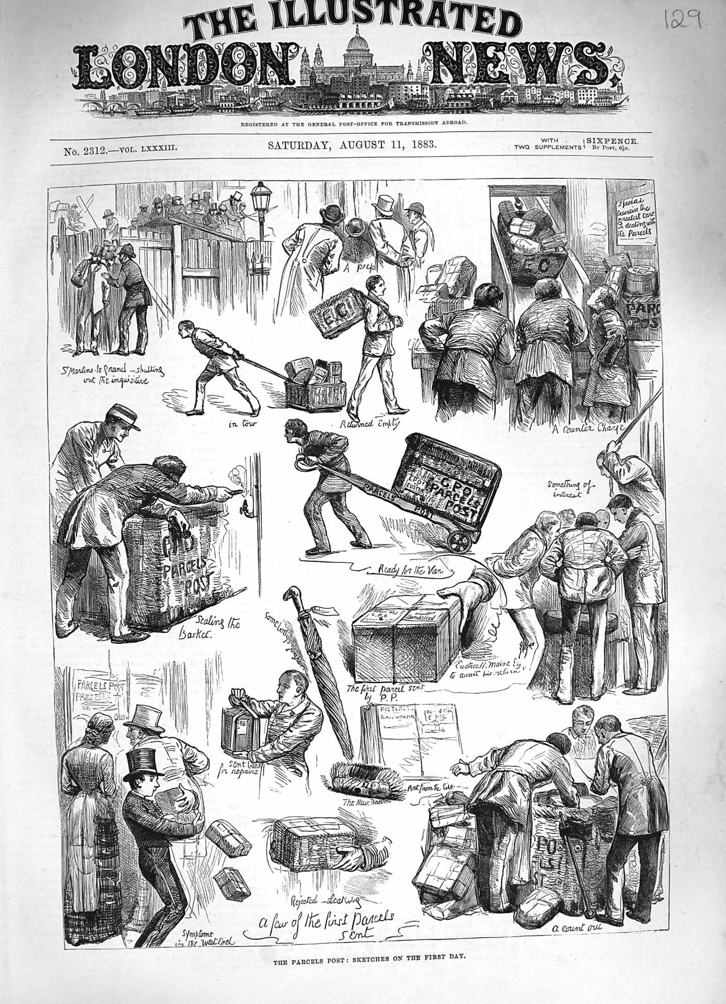 Original Old Antique Print 1883 Parcels General Post Office Letters Mail 19th