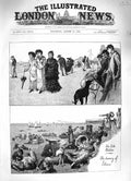 Old Antique Print 1883 Sea-Side Scene Family Day Out Beach Sailing Yachts 19th