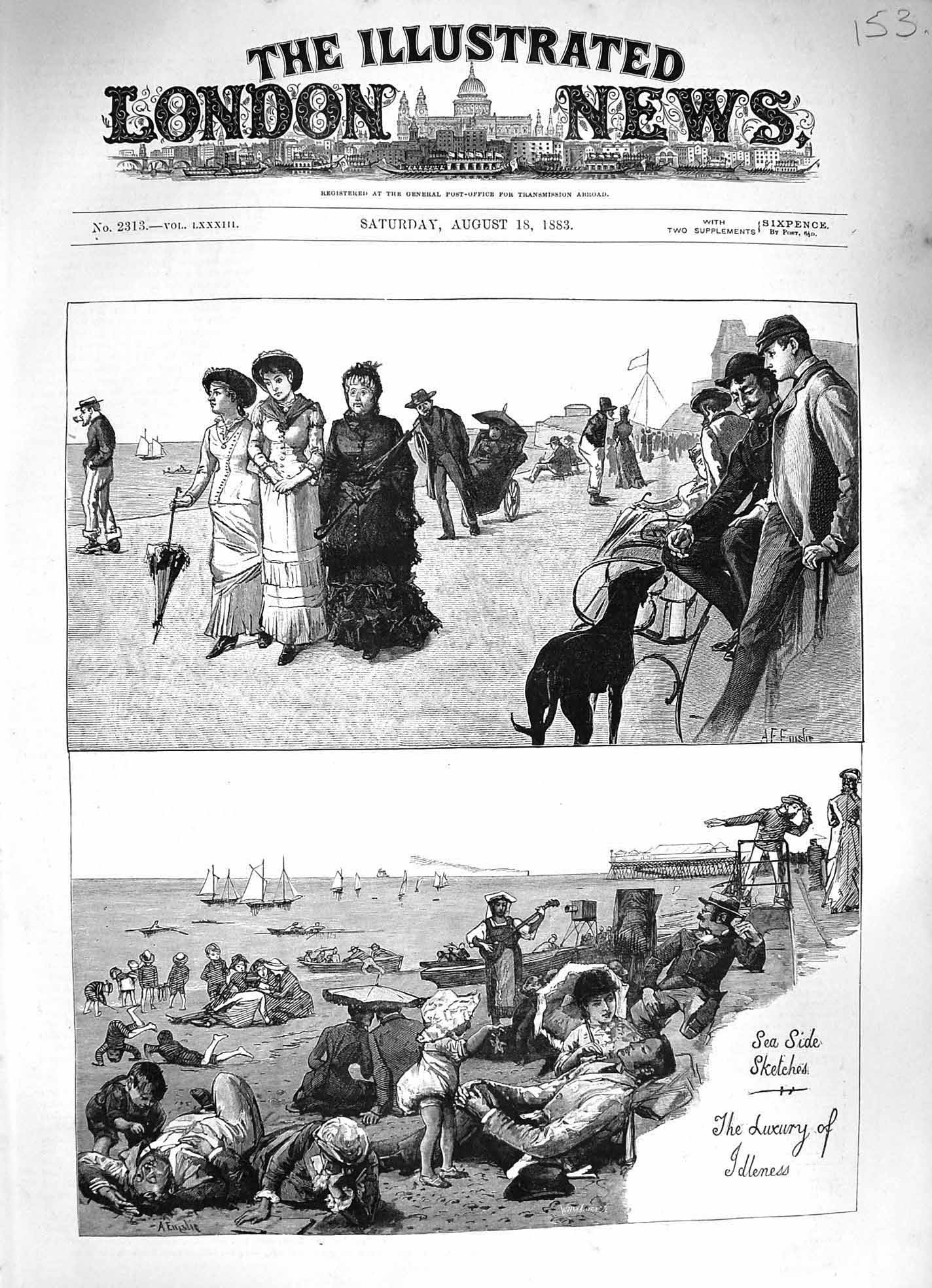 Old Antique Print 1883 Sea-Side Scene Family Day Out Beach Sailing Yachts 19th