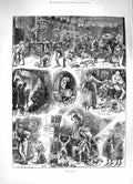 Original Old Antique Print 1883 Day Town Shopping Rowdy Children Country Picnic