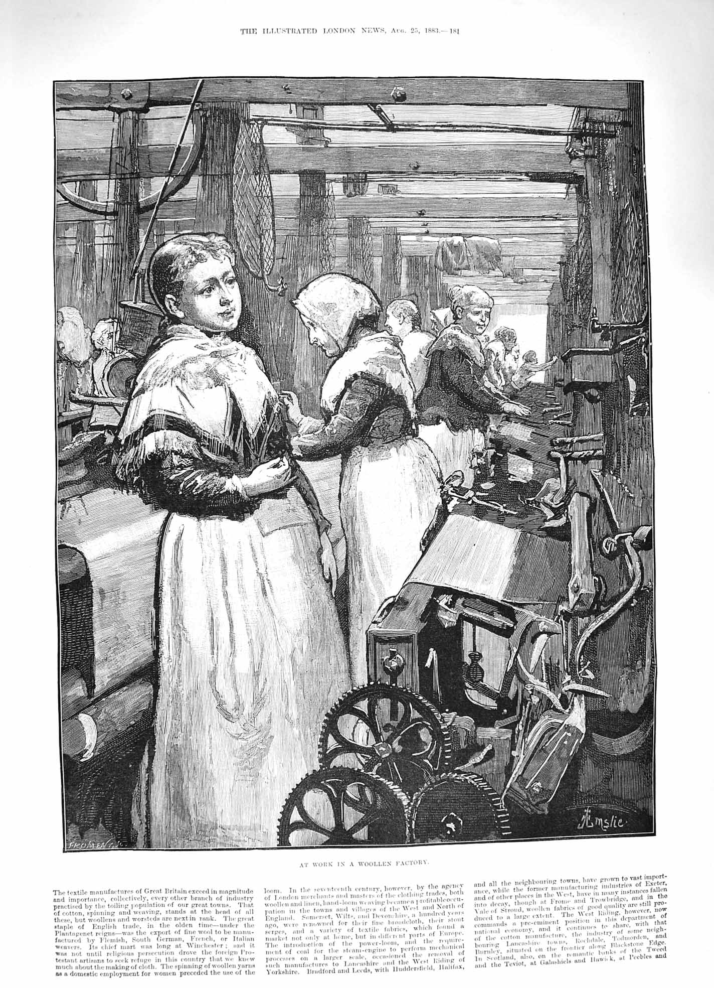 Original Old Antique Print 1883 Work Woollen Factory Textile Industr Victorian