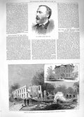 Original Old Antique Print 1883 Andrew Clark Fire Private Lunatic Asylum S 19th