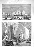 Old Antique Print 1883 Fisheries Exhibition Seal Hunting Ship Boats Nets 19th