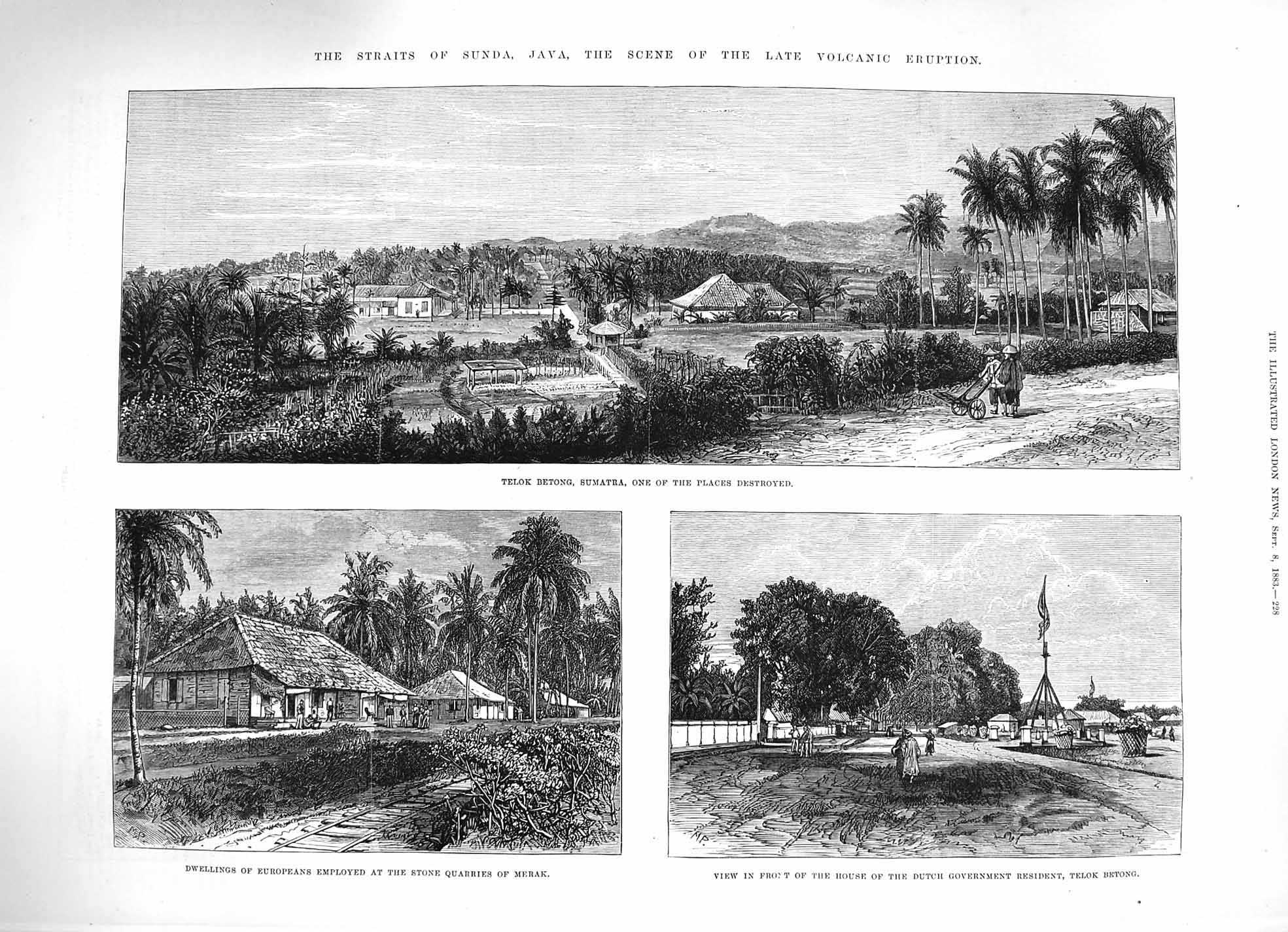Original Old Antique Print 1883 Sunda Java Volcano Eruption Sumatra Anjer Telok