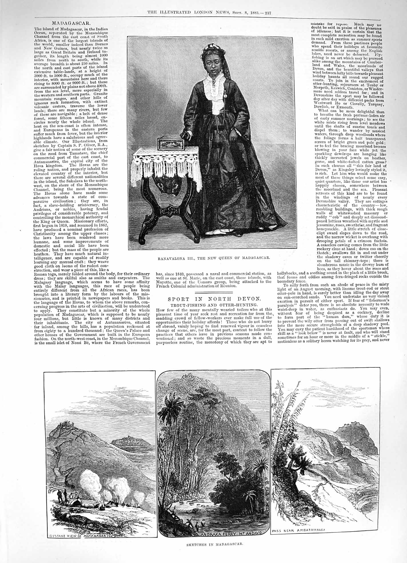 Old Antique Print 1883 Ranavalona Queen Madagascar Andraka Ferry Angavo 19th