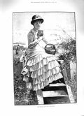 Original Old Antique Print 1883 Morning Post Beautiful Girl Reading Letter 19th