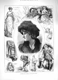 Original Old Antique Print 1883 Sketches Ingomar Lyceum Theatre Mary Anderson