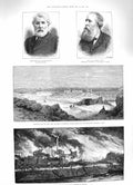 Original Old Antique Print 1883 Cholera Camp Cameron Mokattam Cairo Fire Vienna