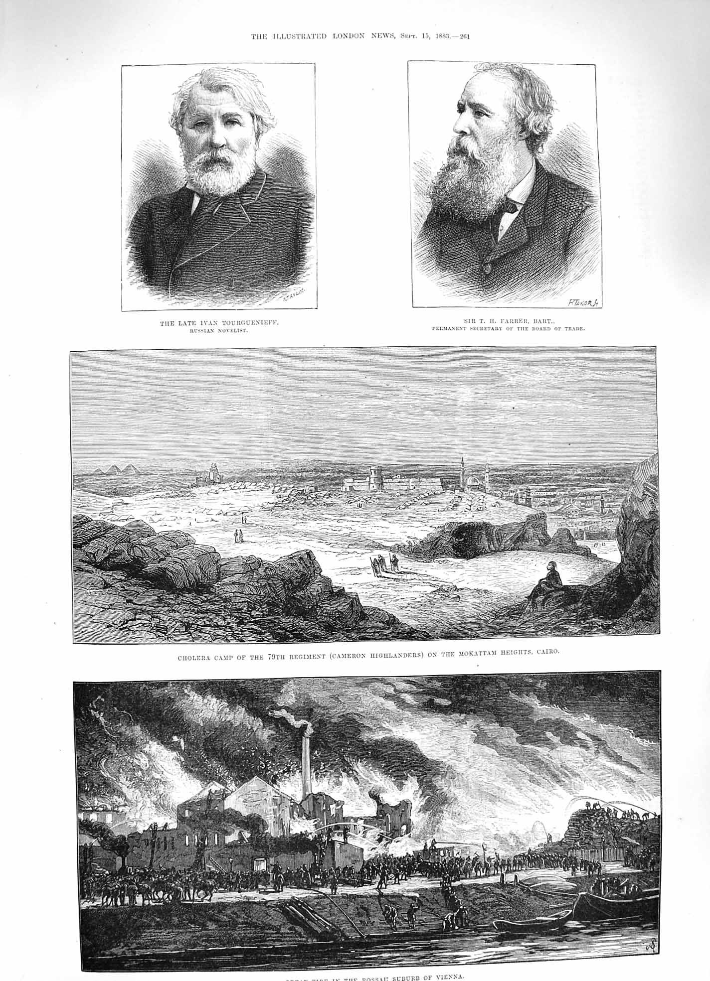 Original Old Antique Print 1883 Cholera Camp Cameron Mokattam Cairo Fire Vienna