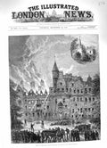 Original Old Antique Print 1883 Fire Cortachy Castle Seat Earl Airlie Firemen