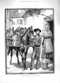 Old Antique Print 1883 Street Vendor Oil Vinegar Lisbon Portugal Fine Art 19th