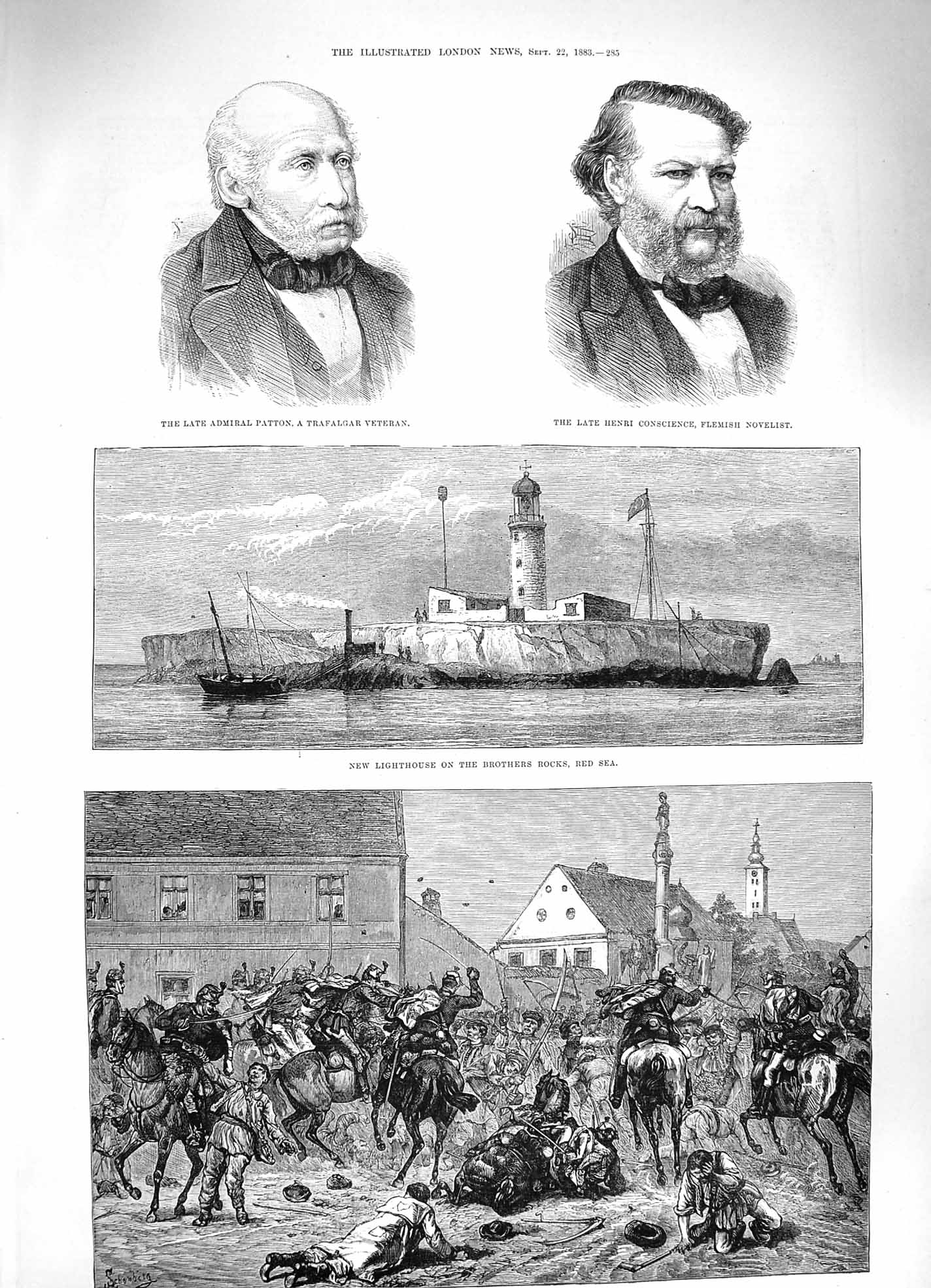 Original Old Antique Print 1883 Riots Croatia Hussars Agram Lighthouse Patton