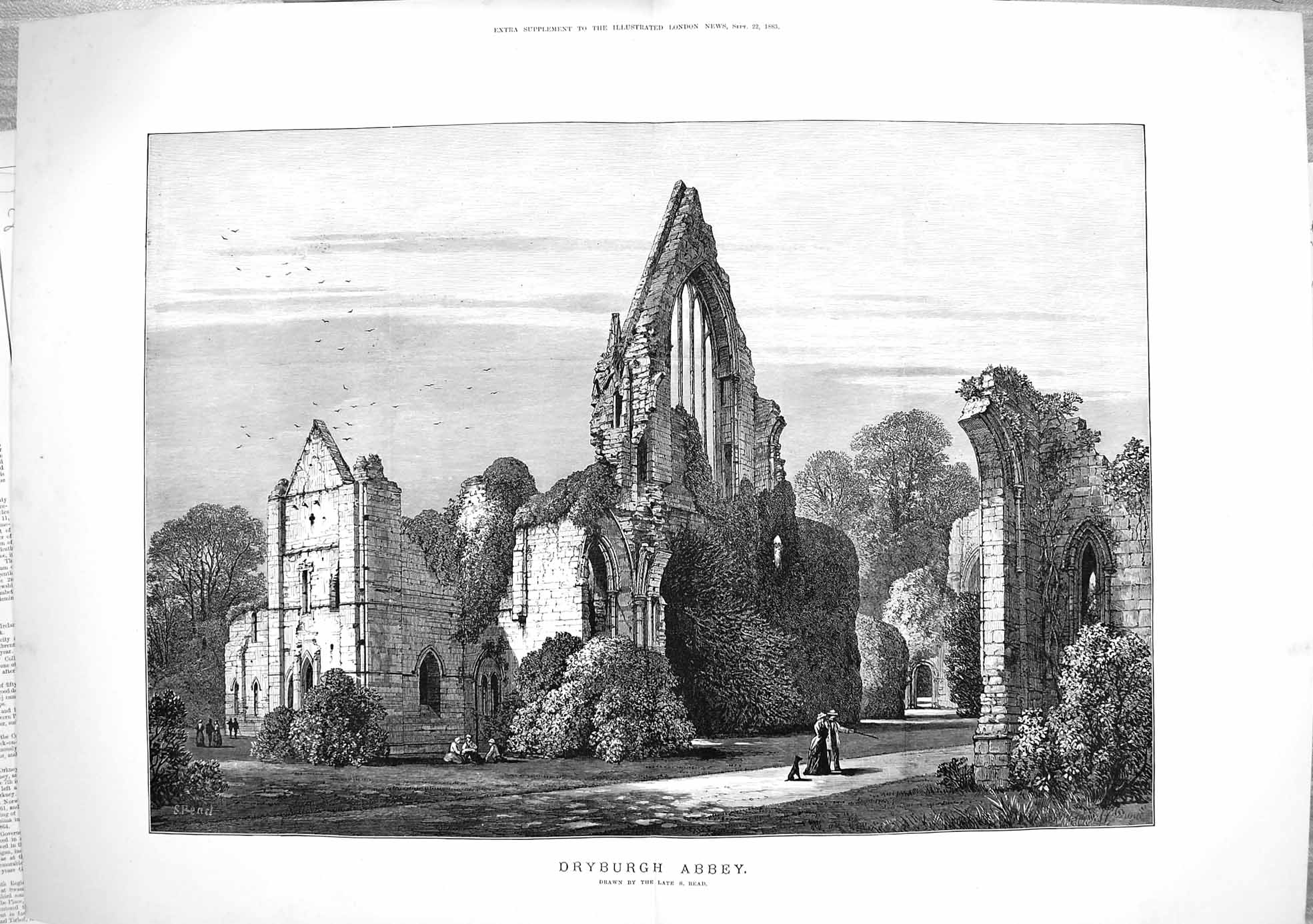 Old Antique Print 1883 Ruins Dryburgh Abbey Architecture Read Fine Art 19th