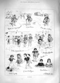 Old Antique Print 1883 Sea Urchins Children Playing Seaside Beach Scene 19th