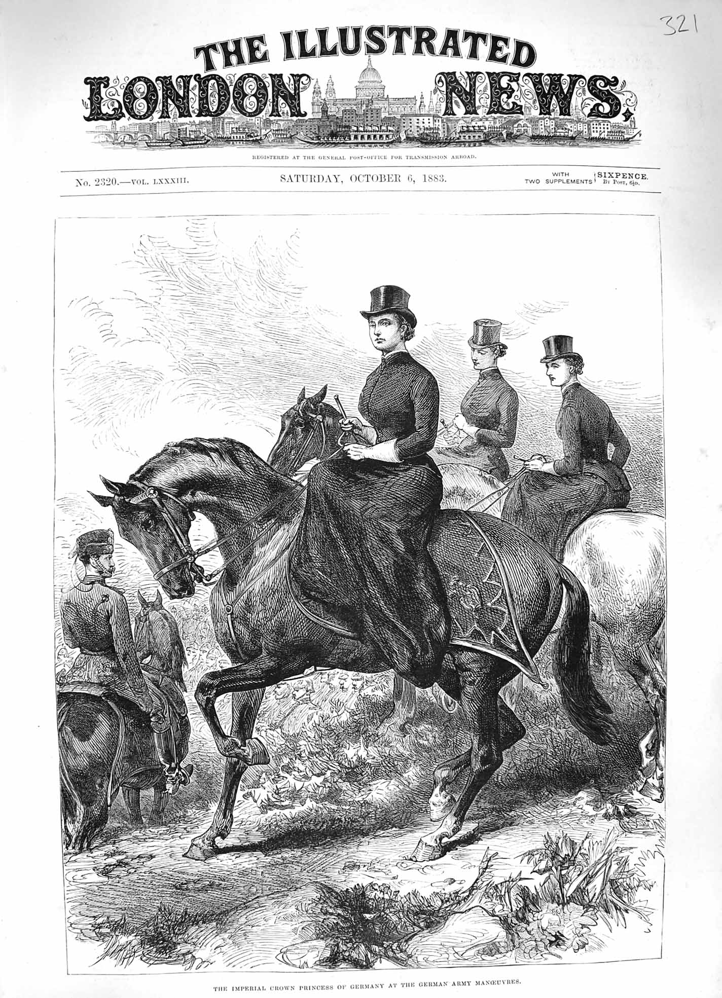 Antique Old Print *3358 1883 Imperial Crown Princess Germany Army Manoeuvres