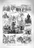 Original Old Antique Print 1883 Francis Drake Statue Tavistock Abbey Brid 19th
