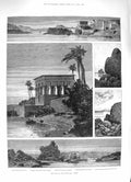 Old Antique Print 1883 Upper Nile Philae Granite Rock Hypaethral Temple 19th