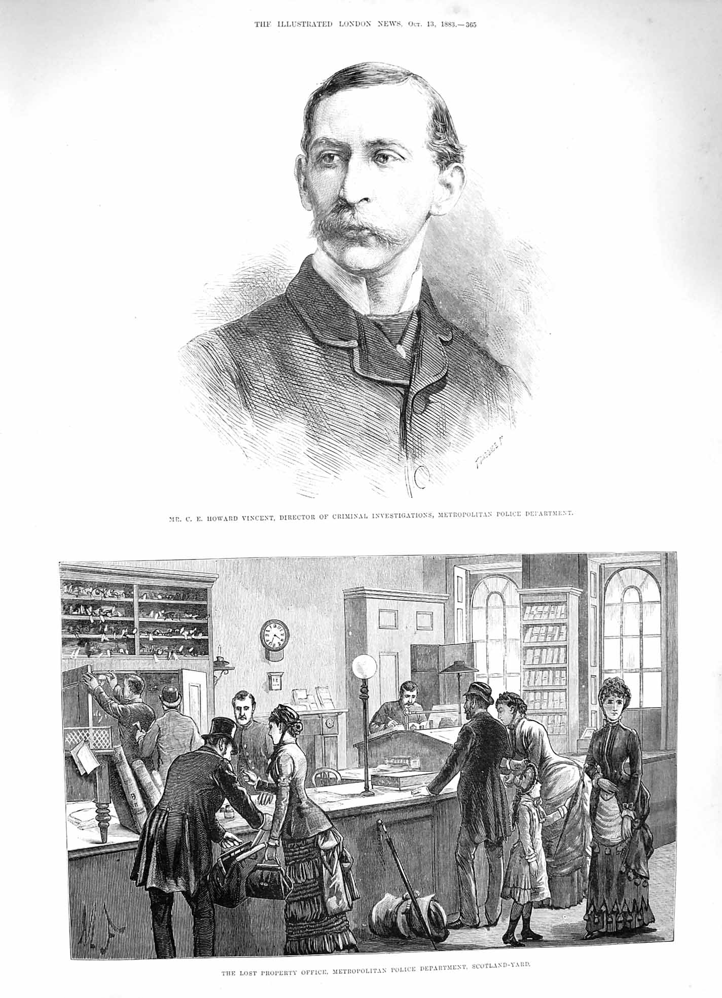 Original Old Antique Print 1883 Howard Vincent Police Scotland Yard Lost P 19th