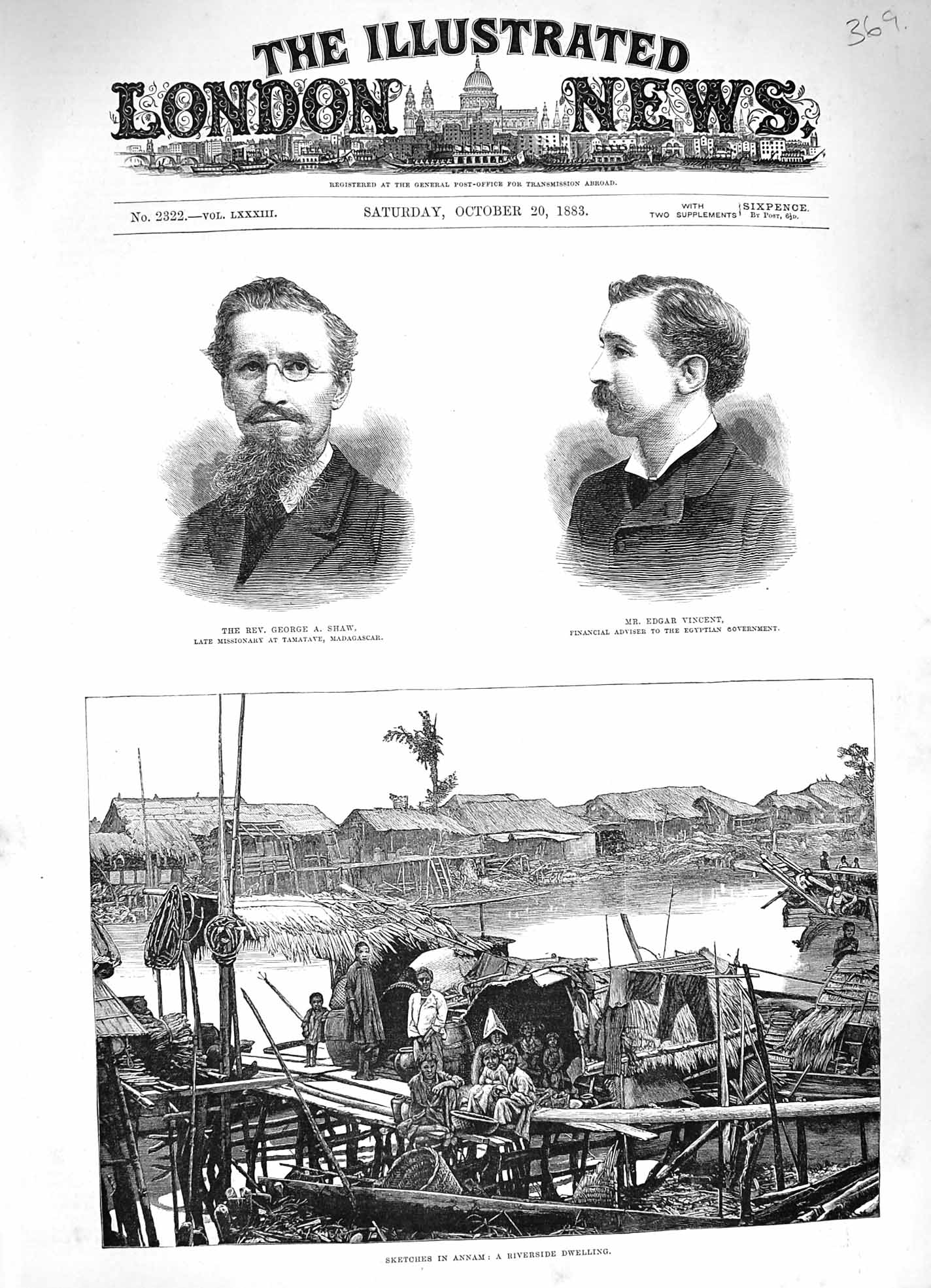 Old Antique Print 1883 Annam Riverside Dwelling George Shaw Edgar Vincent 19th