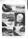 Original Old Antique Print 1883 Candaian Pacific Railway Winnipeg River Portage