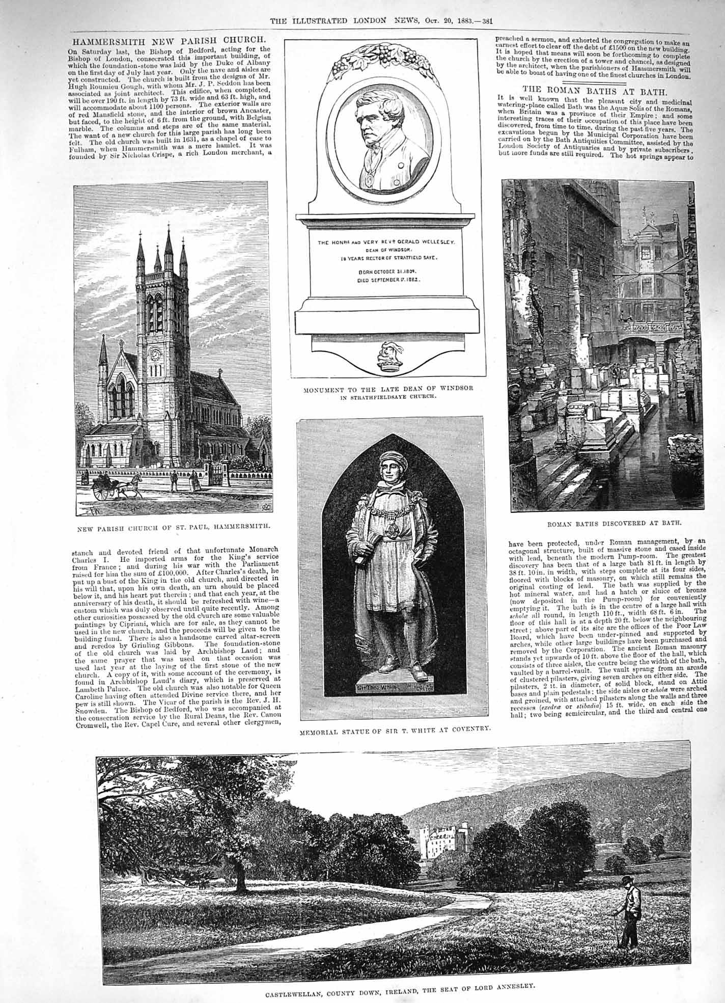 Old Antique Print 1883 Castlewellan Ireland Annesley Dean Windsor Church 19th