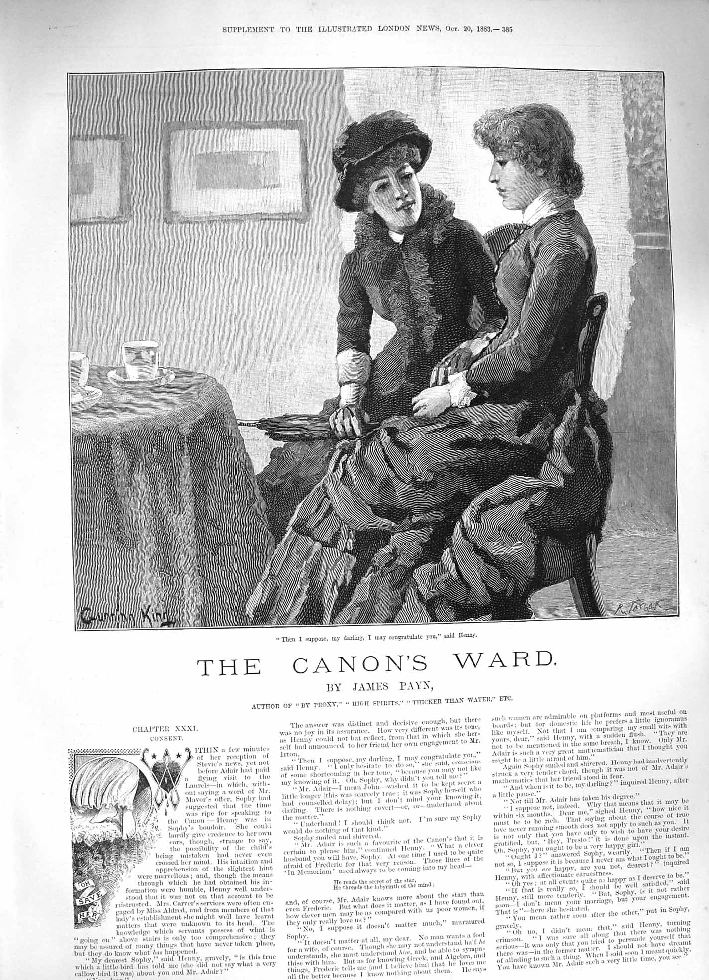 Original Old Antique Print 1883 Gunning King Story Canon'S Ward Romance Riv 19th