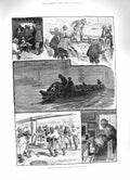 Original Old Antique Print 1883 American Fisheries Shad-Fishing Delaware Boats