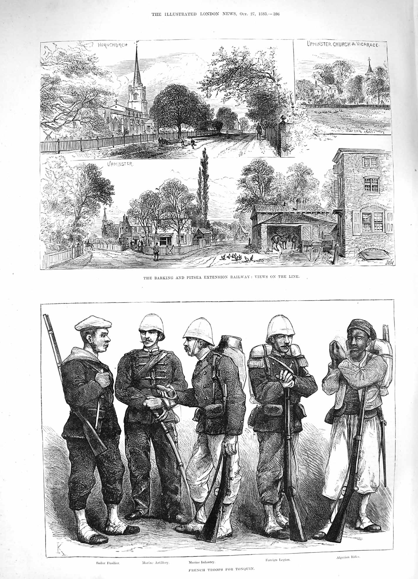 Original Old Antique Print 1883 Barking Pitsea Railway French Siers War 19th