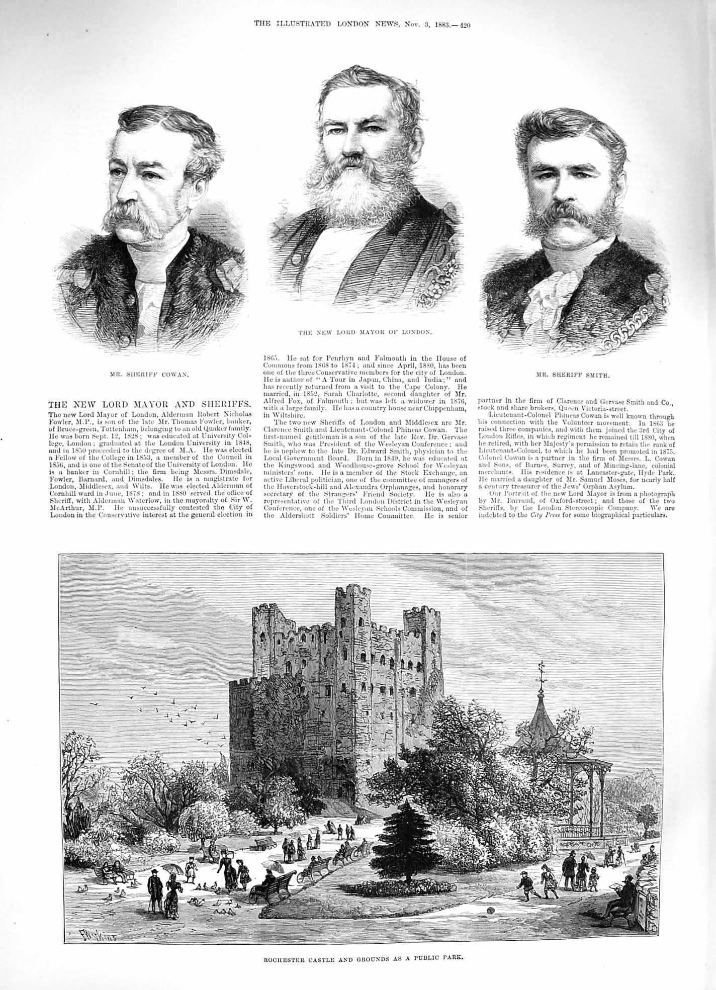 Old Antique Print 1883 Rochester Castle Cowan Mayor London Sheriff Smith 19th