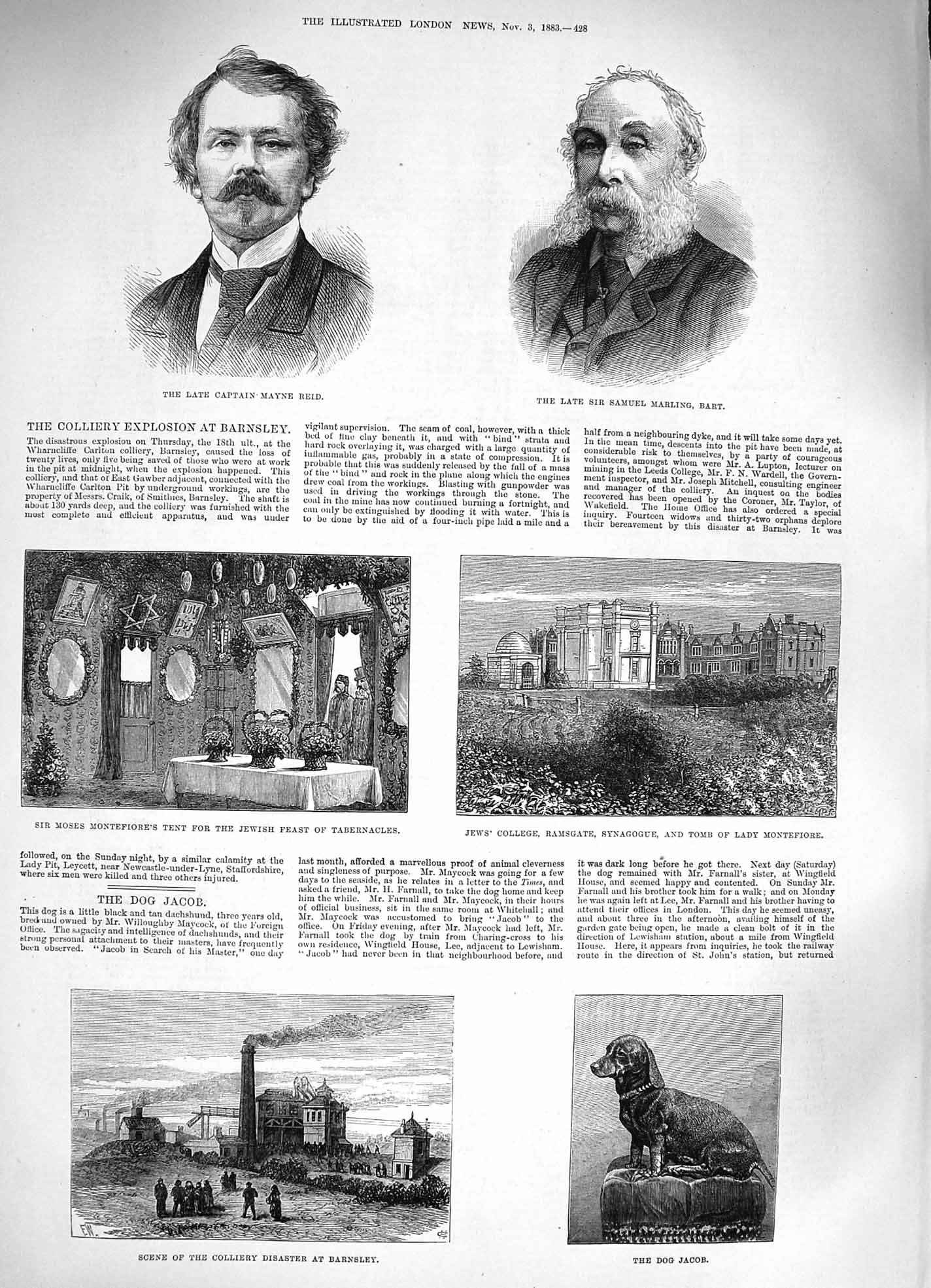 Old Antique Print 1883 Captian Reid Marling Dog Jews Ramsgate Montefiore 19th