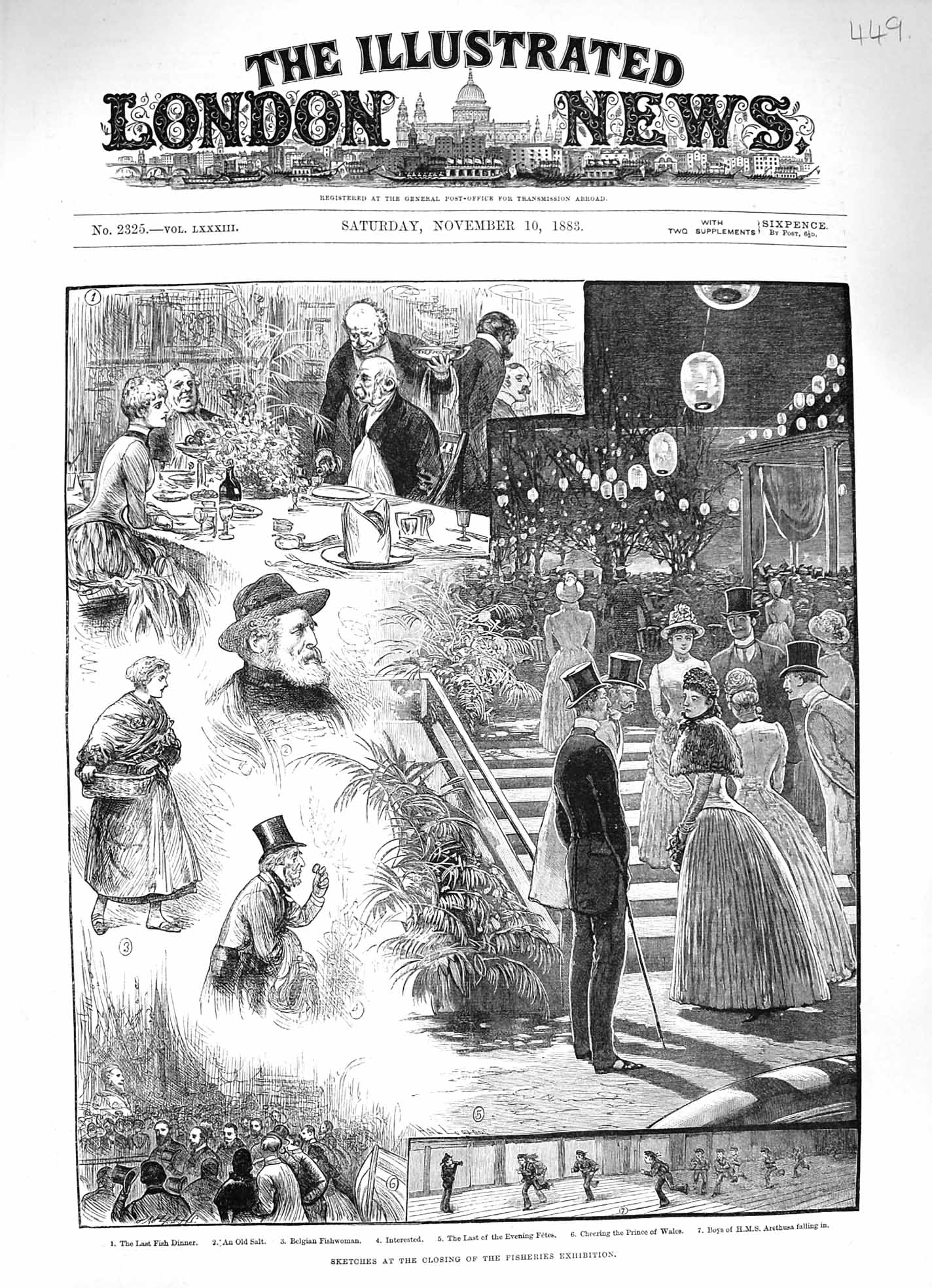 Old Antique Print 1883 Fisheries Exhibition Belgian Fisherwoman Arethusa 19th