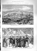 Original Old Antique Print 1883 Luther Germany Eisleben Torch Wittenberg Church